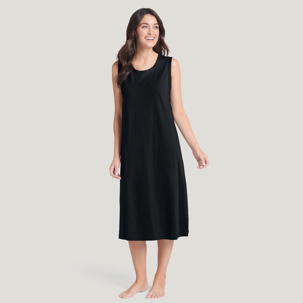 JOCKEY COTTON EVERYDAY ESSENTIALS SLEEVELESS MIDI TANK DRESS LOUNGE Black M